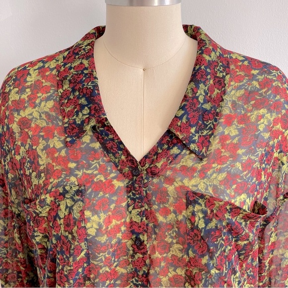 Free People Sheer Floral Print Buttondown Top- Size Medium - Picture 5 of 10